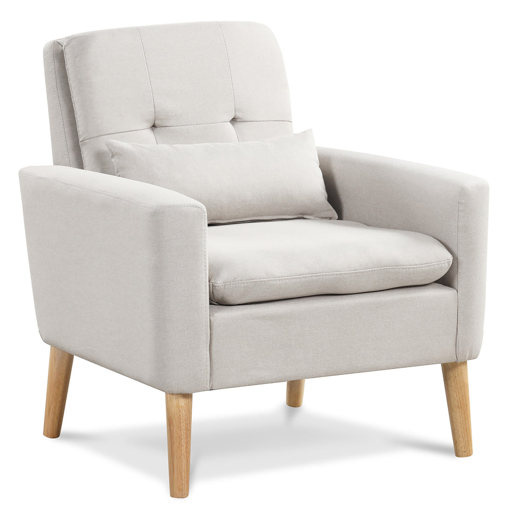 Gymax Mid-century Modern Accent Chair Linen Fabric Reading Armchair with  Lumbar Pillow Beige