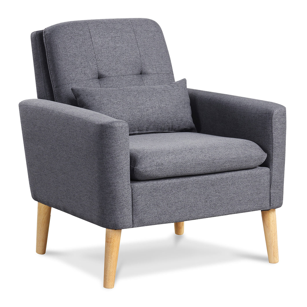 Gymax Mid-century Modern Accent Chair Linen Fabric Reading Armchair with  Lumbar Pillow Grey