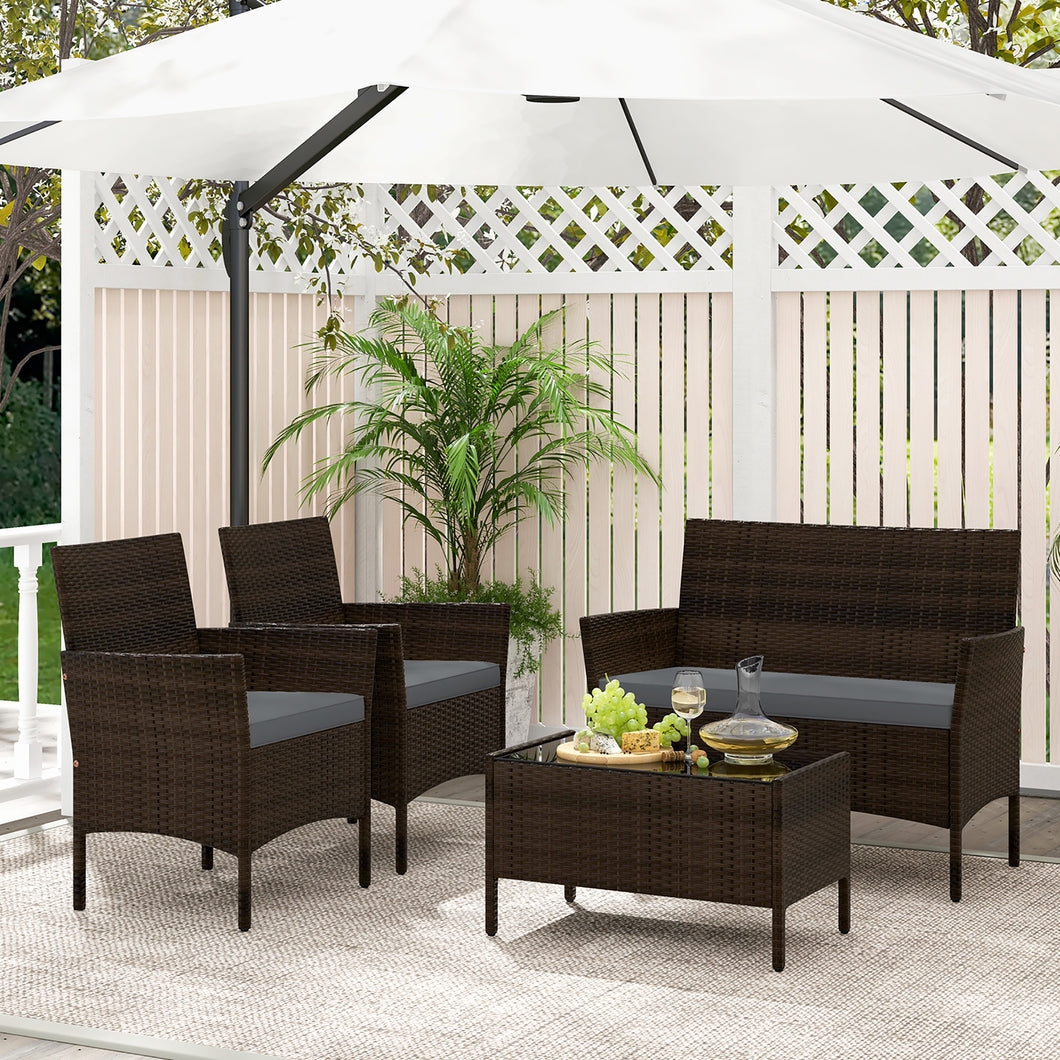 Gymax 4 Piece Patio Rattan Conversation Set Outdoor Wicker Furniture Set with  Chair & Loveseat