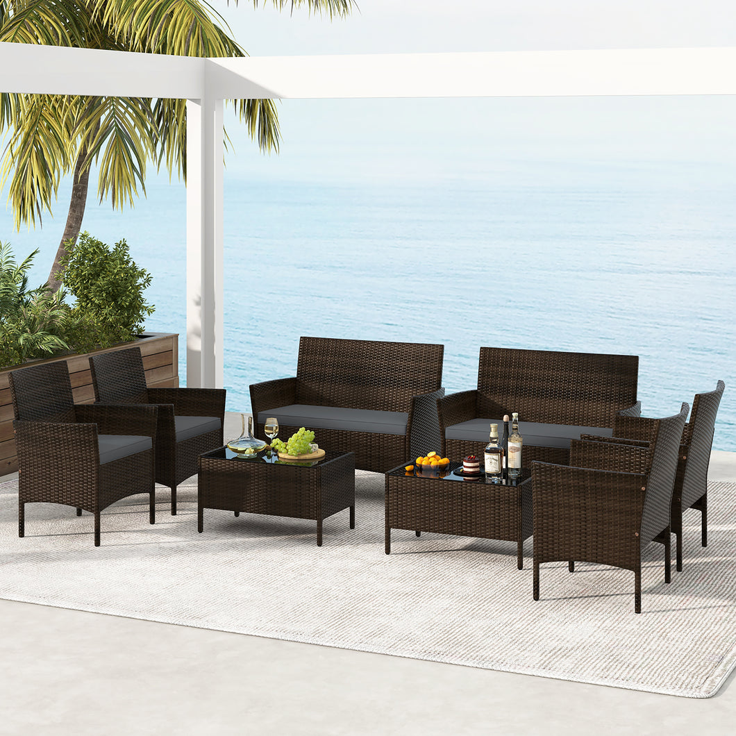 Gymax 8 Piece Patio Rattan Conversation Set Outdoor Wicker Furniture Set with  Chair & Loveseat