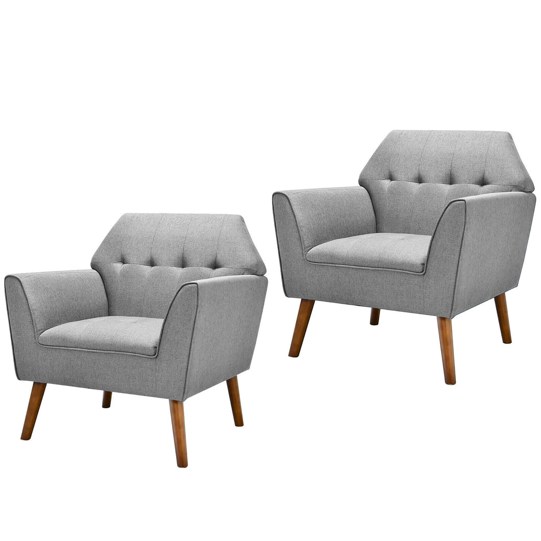 Gymax 2 PCS Accent Chairs Upholstered Armchairs with  Rubber Wood Legs Modern Grey