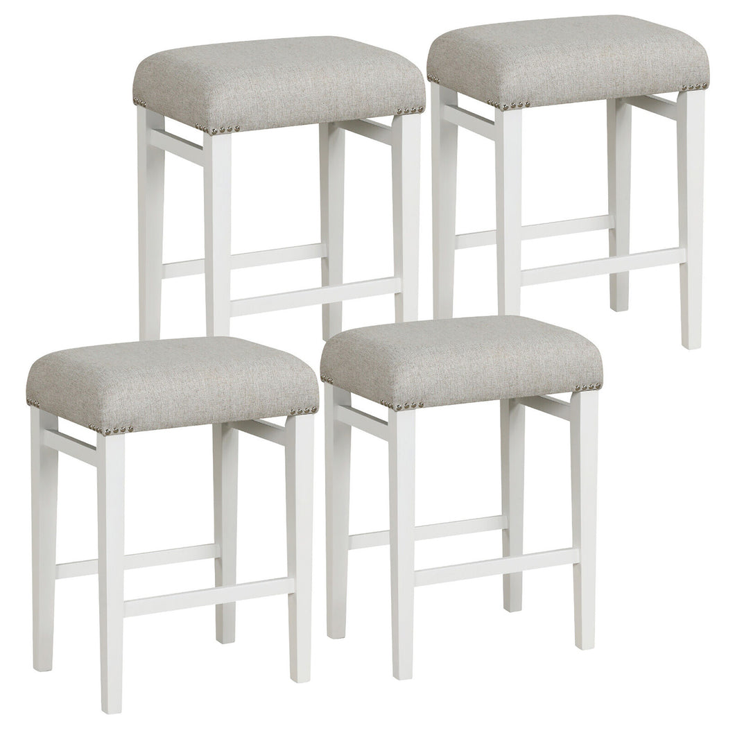 Gymax 4 PCS Backless Counter Height Stools with  Wooden Legs Kitchen Chairs Gray