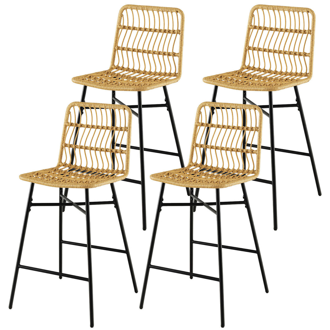 Gymax 4 PCS Rattan Bar Stools Counter Height Chairs with  Metal Legs Natural