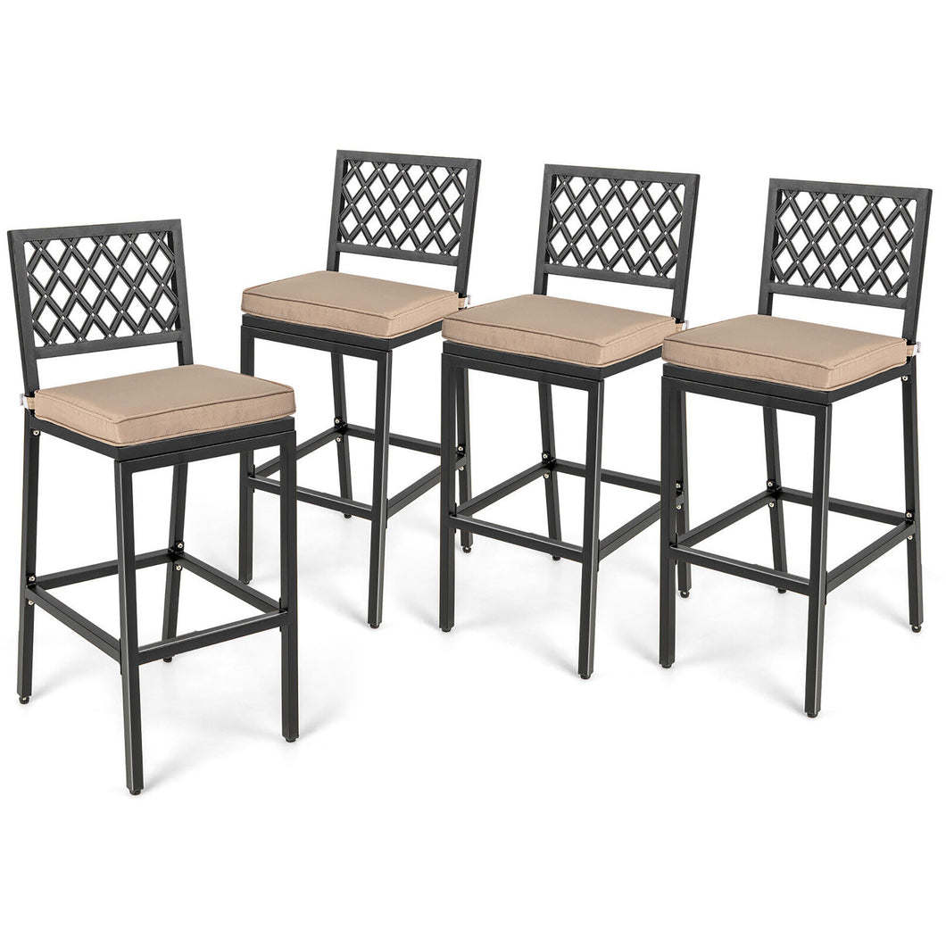 Gymax 4 PCS Chairs Metal Bar Stools Patio Bar Height Dining Chairs Black & Beige