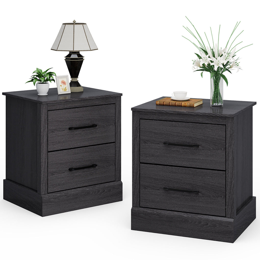 Gymax Set of 2 Drawer Nightstand Bedside Table Compact Sofa End Table Oak Dark Grey