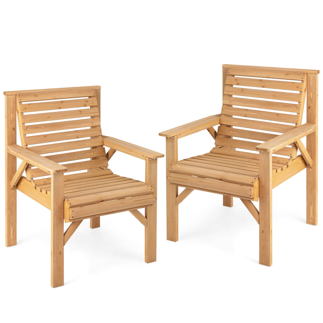 Gymax 2 PCS Fir Wood Chair Dining Inclined Backrest Backyard Patio