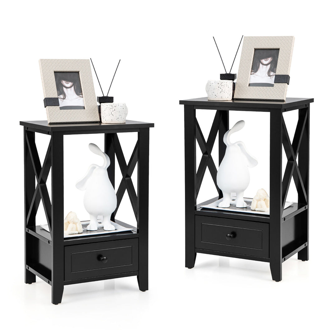 Gymax Set of 2 Nightstand with  Bottom Drawer Side End Table Modern Black