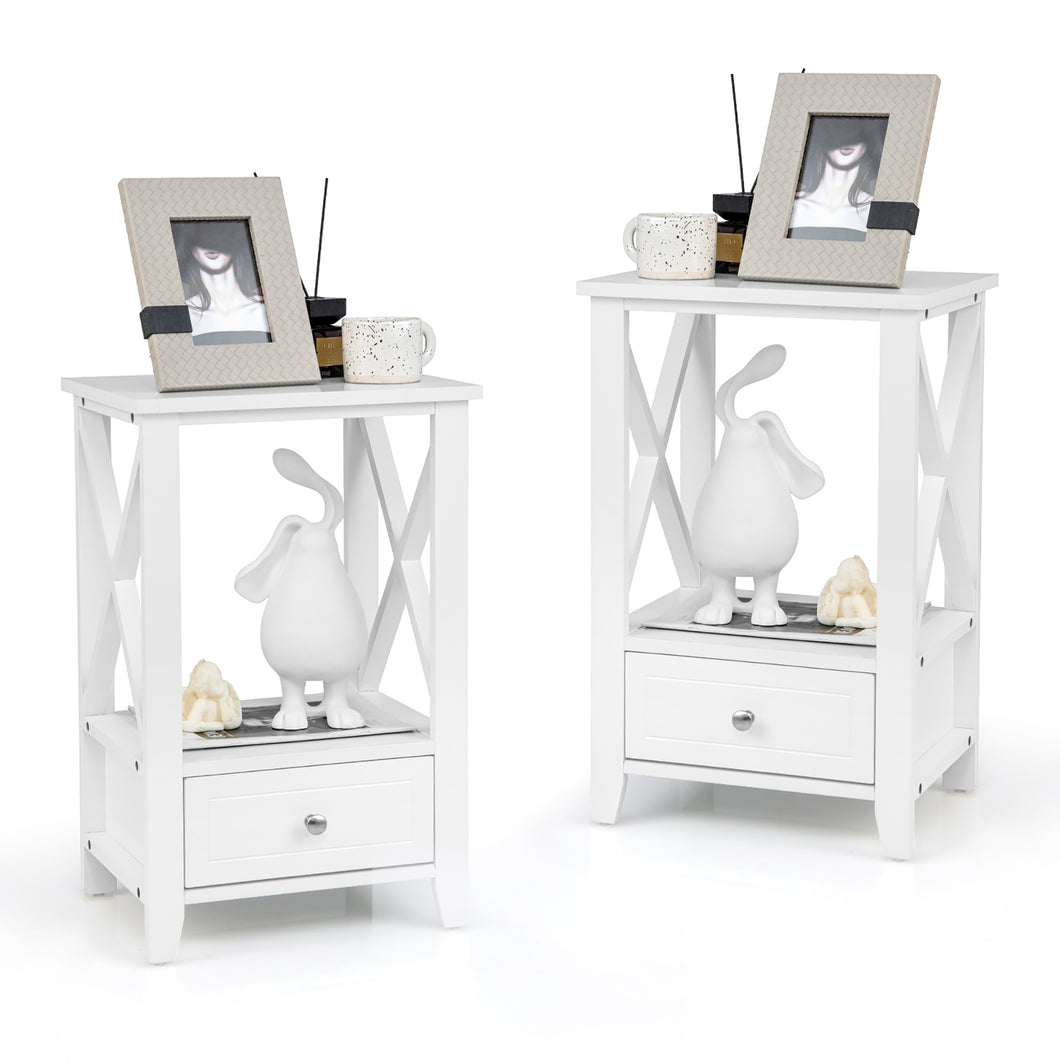 Gymax Set of 2 Nightstand with  Bottom Drawer Side End Table Modern White