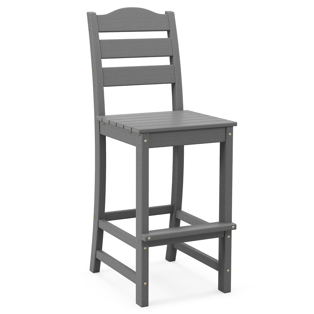 Gymax Set of 2 HDPE Bar Stool Tall Chair Backrest Footrest All Weather Patio Grey