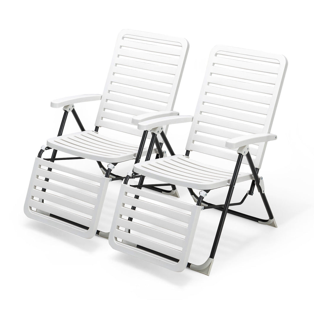 Gymax Set of 2 PP Chaise Lounge Folding Reclining Chair 7-Level Backrest Footrest Patio