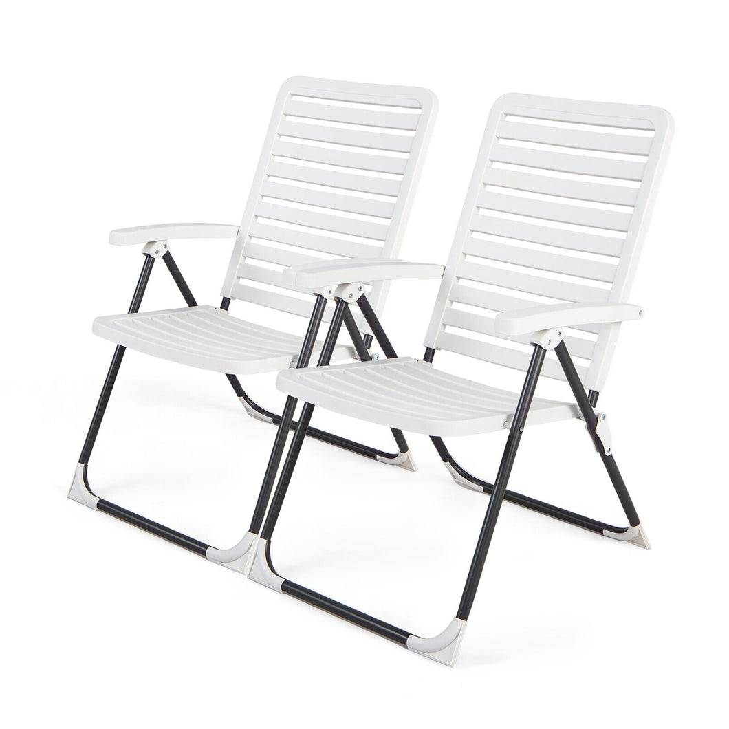 Gymax Set of 2 Outdoor PP Folding Chair Adjustable Reclining 7-Level All-Weather Patio
