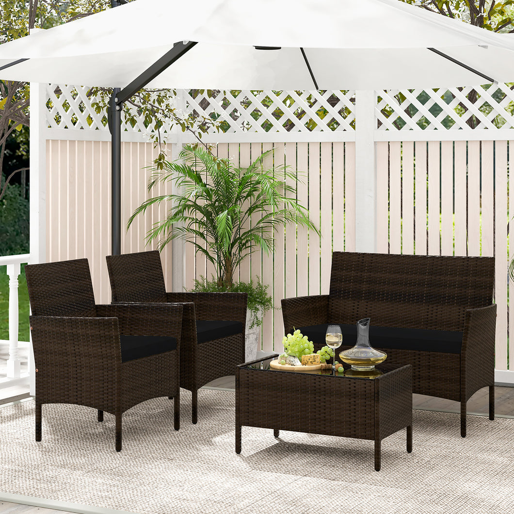 Gymax 4 Piece Patio Rattan Conversation Set Outdoor Wicker Furniture Set with  Chair