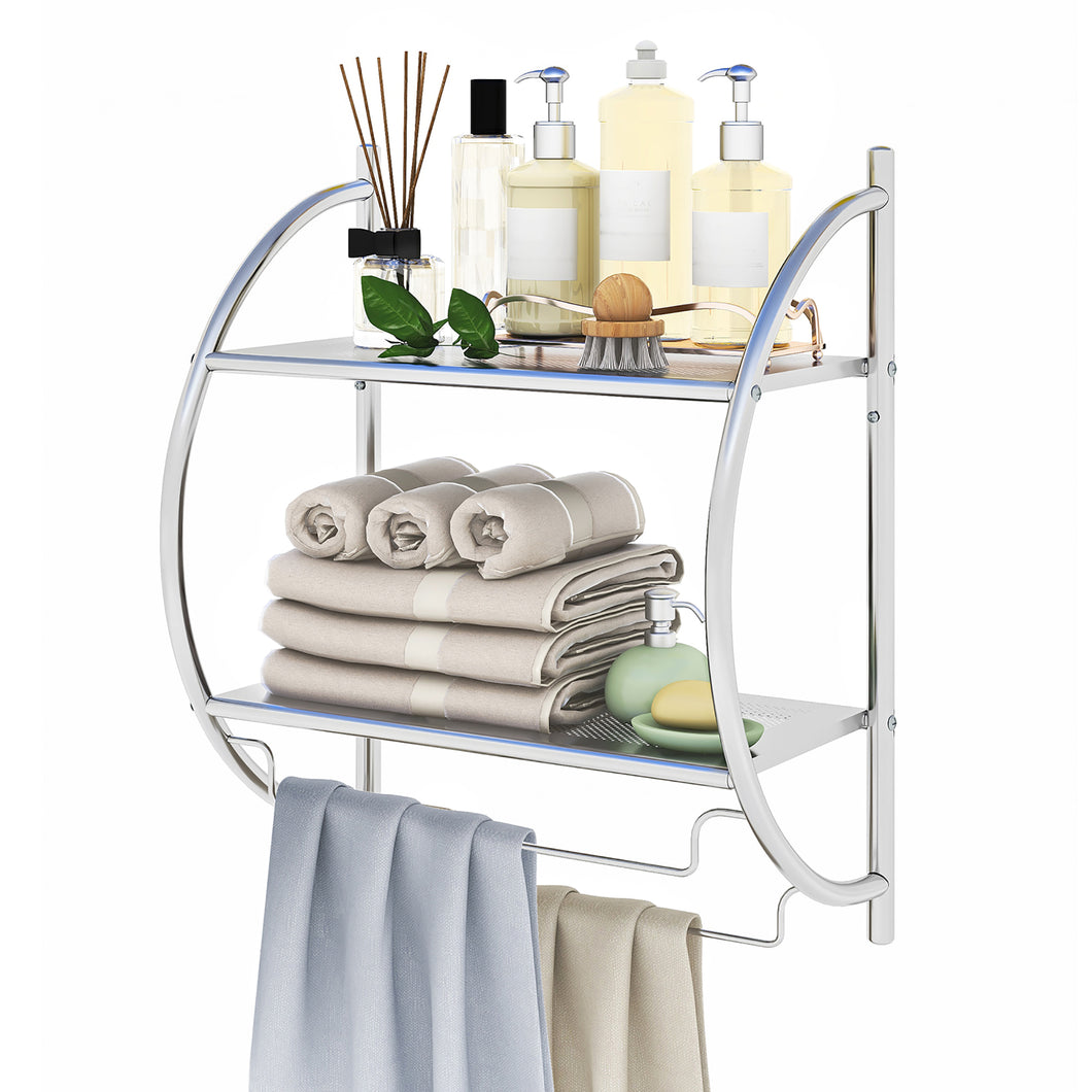 Gymax Wall Mount Shower Organizer Holder 2-Tier Bathroom Rack Storage Toilet Towel Bar White