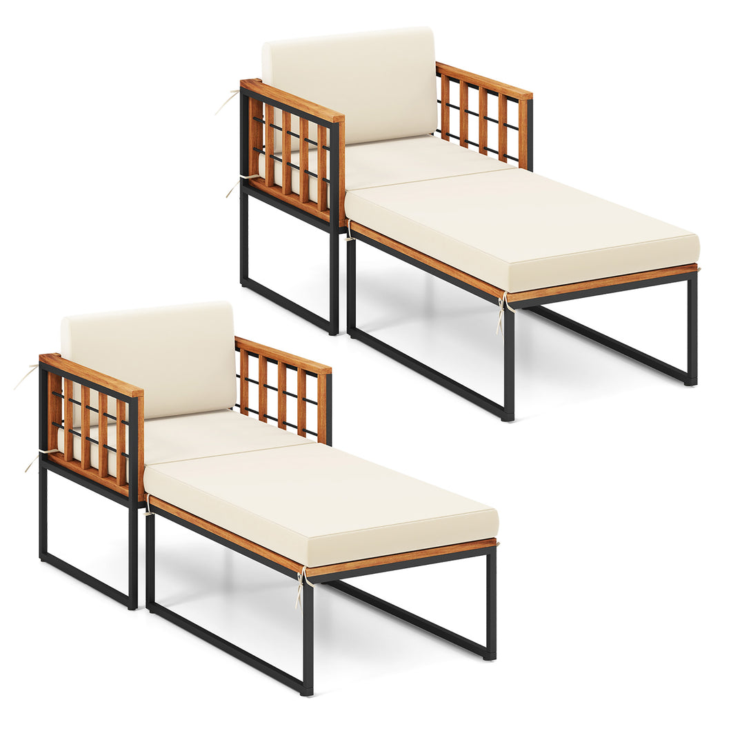 Gymax 4PCS Outdoor Chaise Lounge Chair Acacia Wood Heavy Duty 1200 lbs Weight Capacity