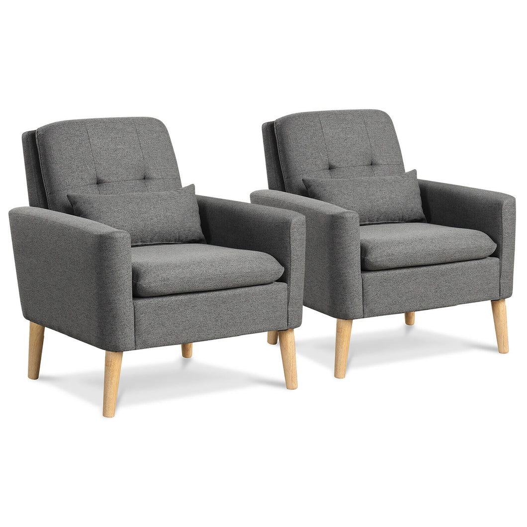 Gymax 2PCS Mid-century Accent Chair Linen Fabric Reading Armchair with  Lumbar Pillow Grey