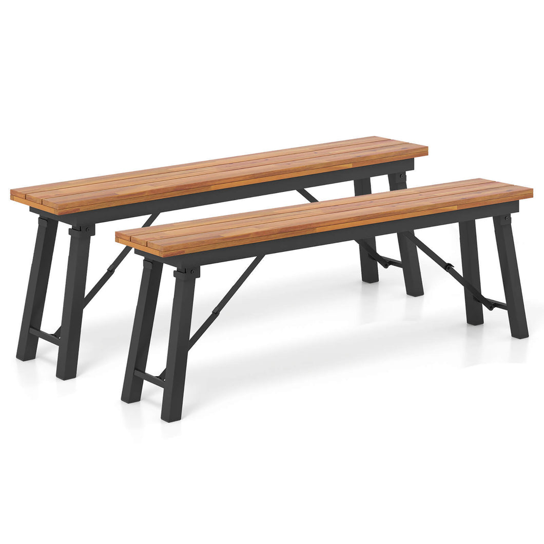Gymax Folding Picnic Bench Set 55'' Long Rectangular Wooden Dining Camping BBQ Benches