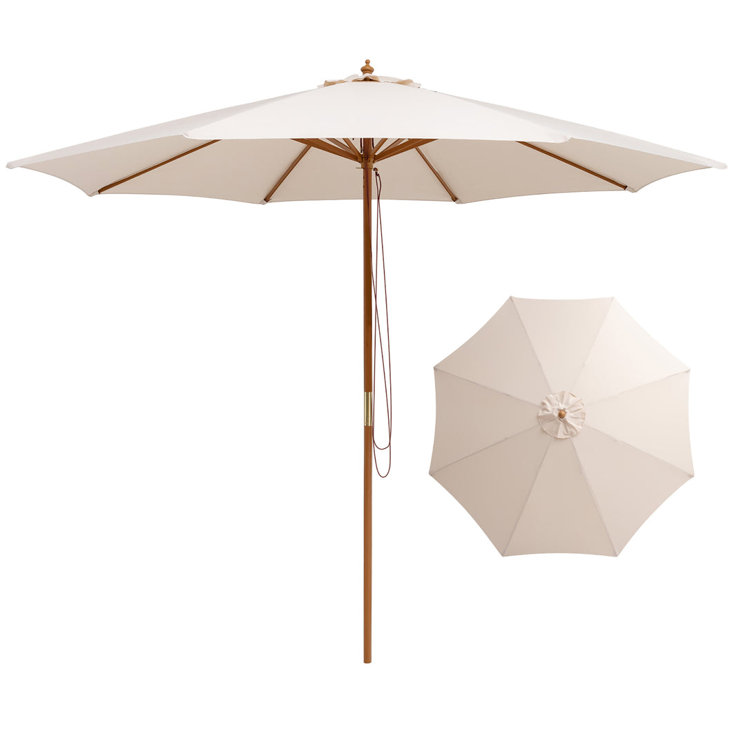 Gymax 10FT Patio Umbrella Table Market Umbrella with  8 Bamboo Ribs Pulley Lift & Ventilation Hole