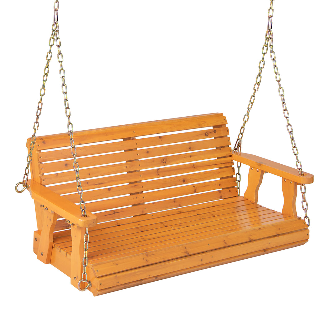 Gymax 2-Person Porch Swing Chair Wooden Garden Swing Bench with  Adjustable Chains Orange