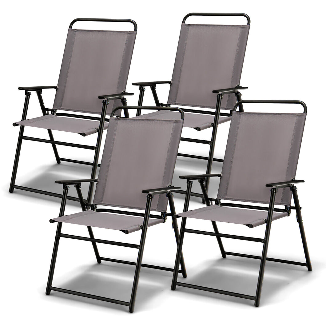 Gymax Set of 4 Folding Sling Chairs Portable chair with  Dining Armrest Backrest Patio
