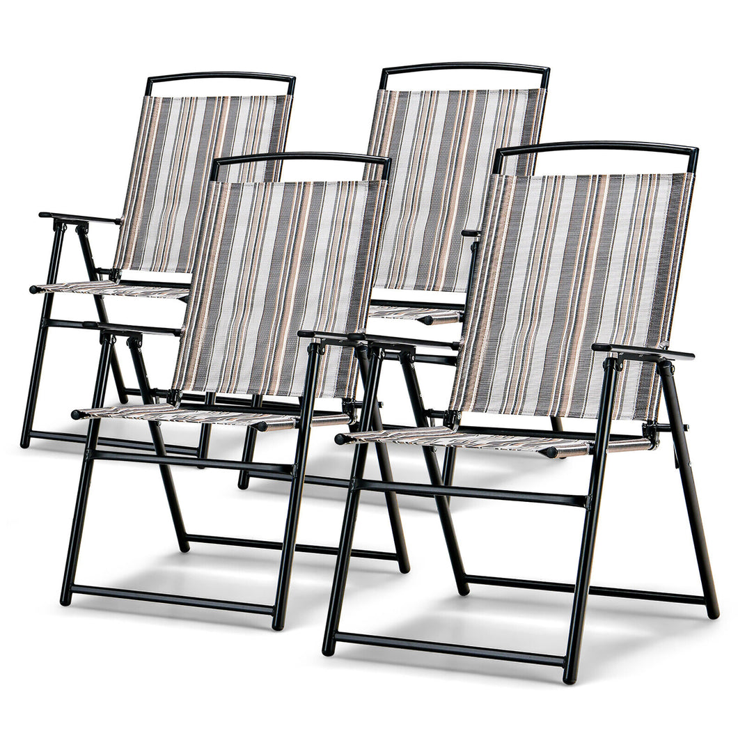 Gymax Set of 4 Portable Folding Sling Chairs Dining Armrest Backrest Outdoor Patio