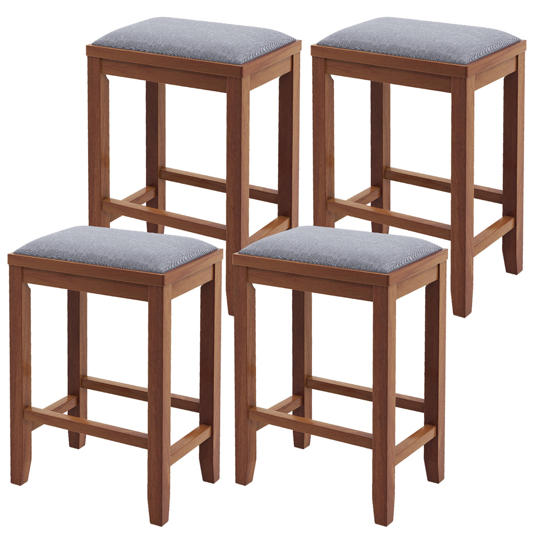 Gymax 4 PCS Upholstered Bar Stools Wooden Counter Height Chairs Dining Walnut