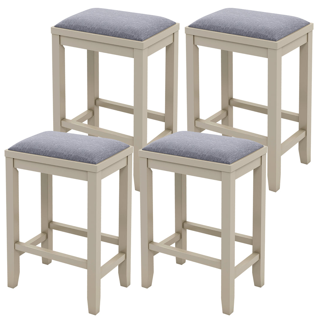 Gymax 4 PCS Upholstered Bar Stools Wooden Counter Height Chairs Dining White