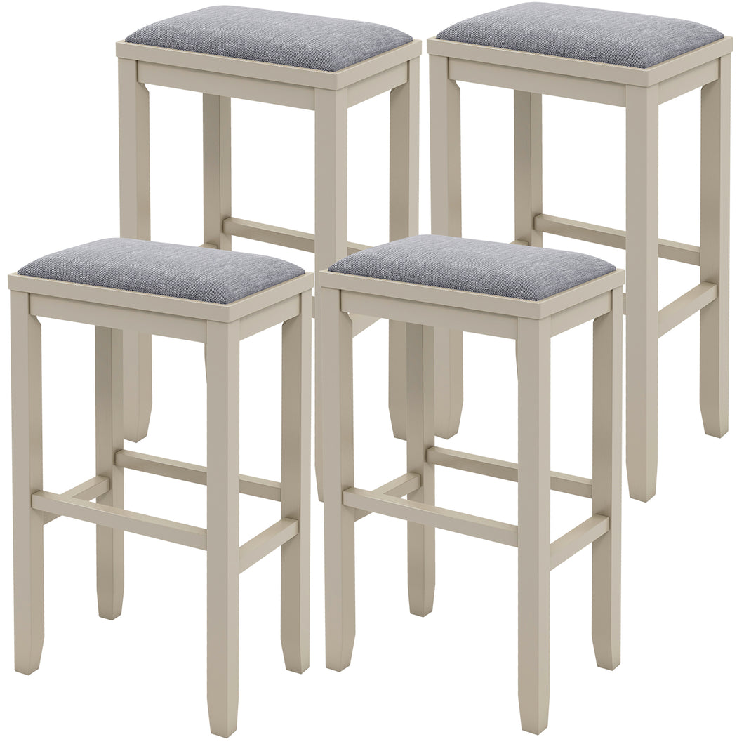 Gymax 4 PCS Upholstered Wooden Bar Stools Bar Height Chairs Dining White