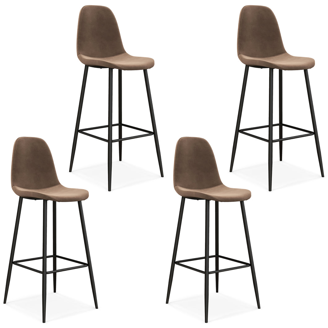 Gymax 4 PCS 29.5'' Bar Stools Velvet Upholstered High Back Bar Chairs Kitchen Brown