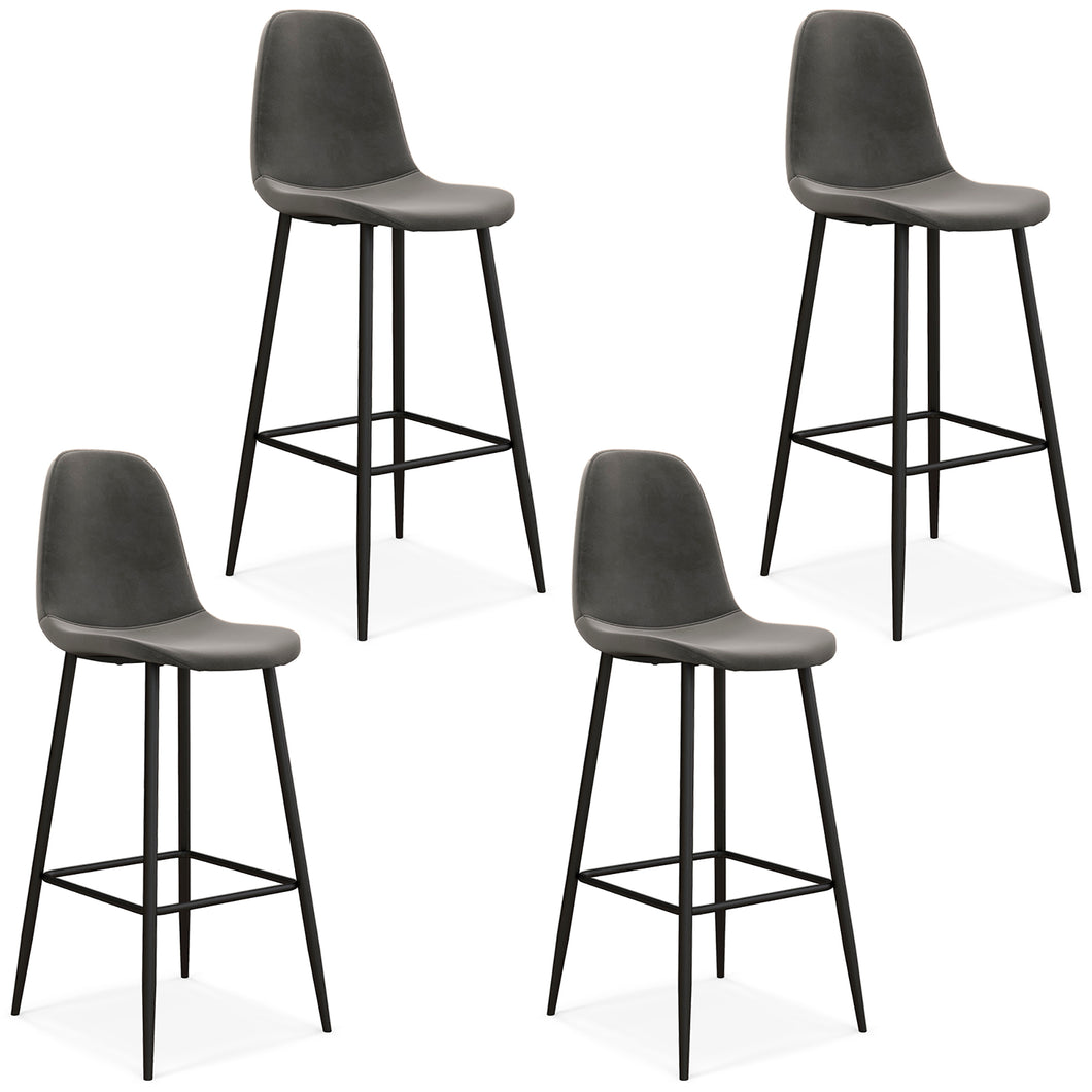 Gymax 4 PCS 29.5'' Bar Stools Velvet Upholstered High Back Bar Chairs Kitchen Grey