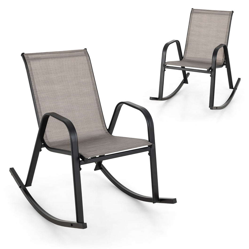 Gymax Set of 2 Metal Rocking Chair Heavy-Duty Rocker Outdoor Anti-Slip Brown Patio