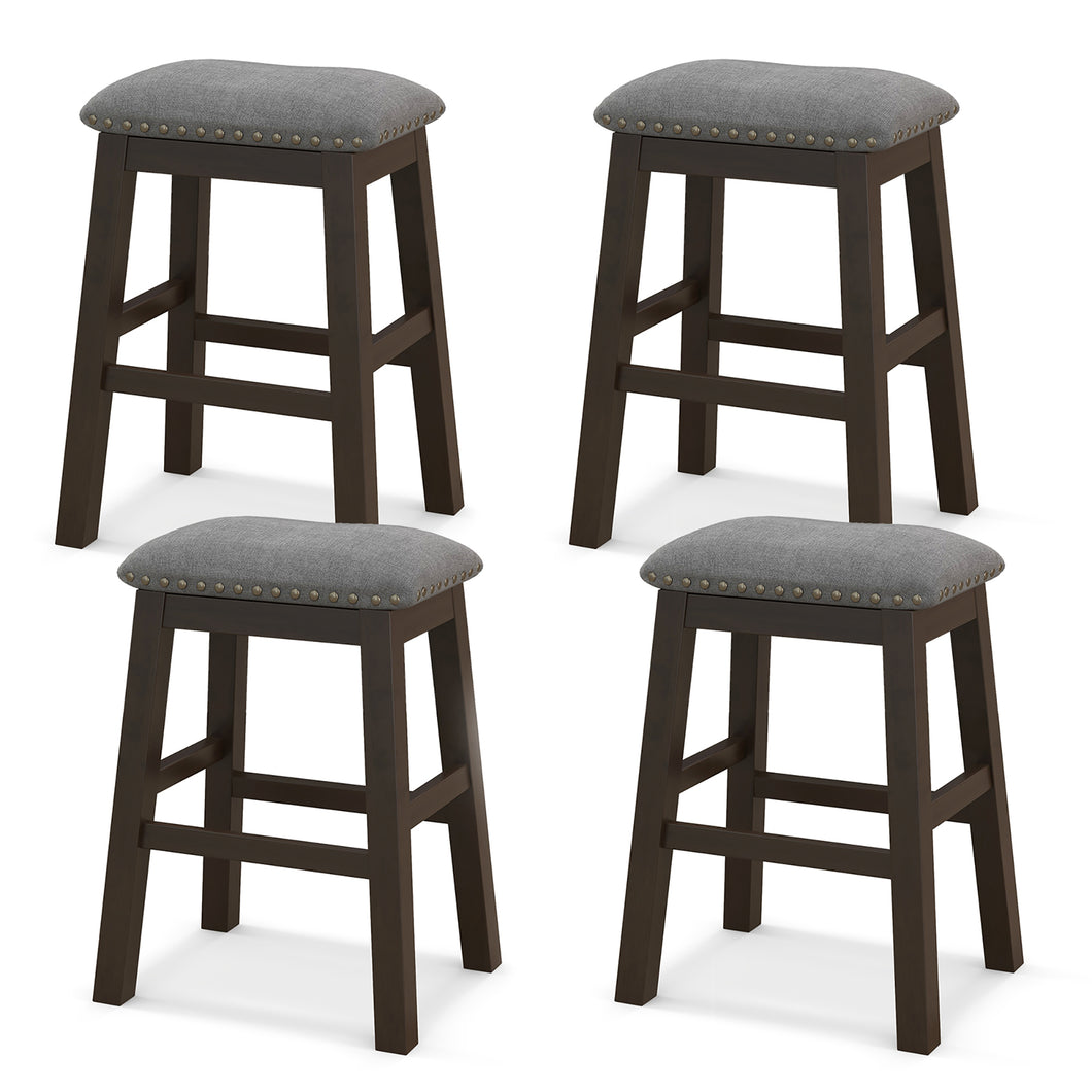 Gymax 4PCS 24.5'' Upholstered Saddle Bar Stools Dining Chairs with  Wooden Legs Gray