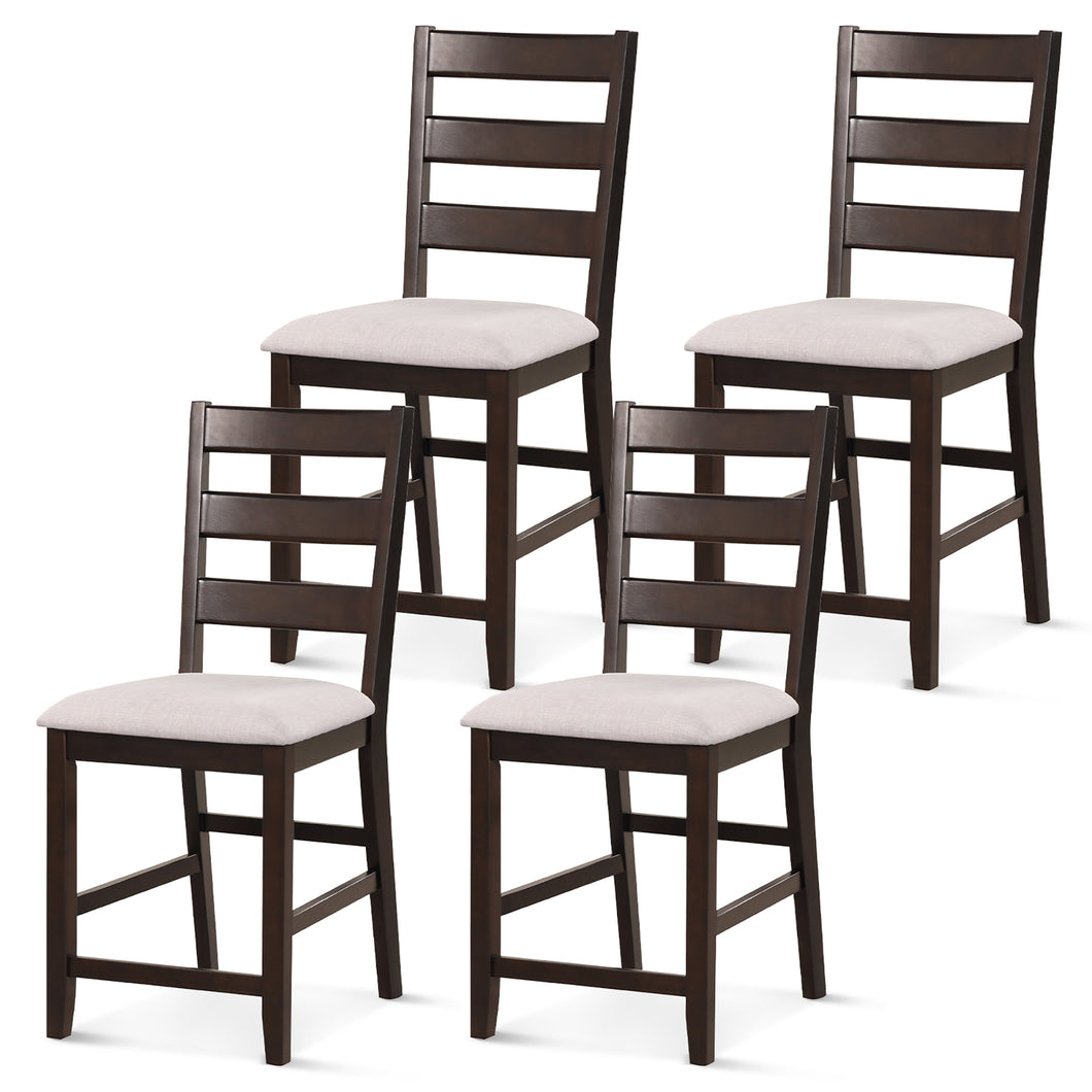 Gymax 4PCS 24'' Upholstered Bar Stools Rubber Wood Dining Chairs with  High Back Beige & Brown
