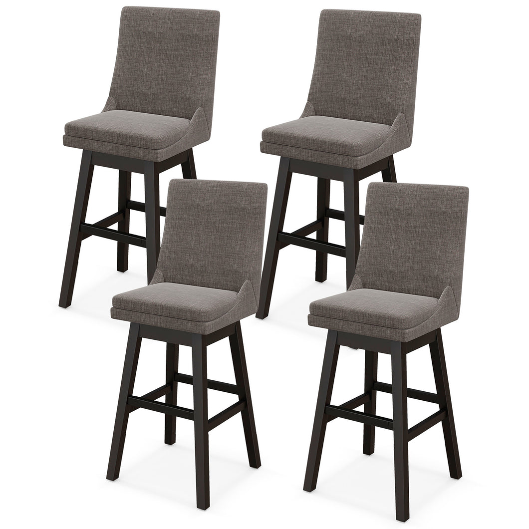 Gymax Set of 4 30.5'' Upholstered Linen Swivel Barstools Dining Chairs with  Rubber Wood Legs