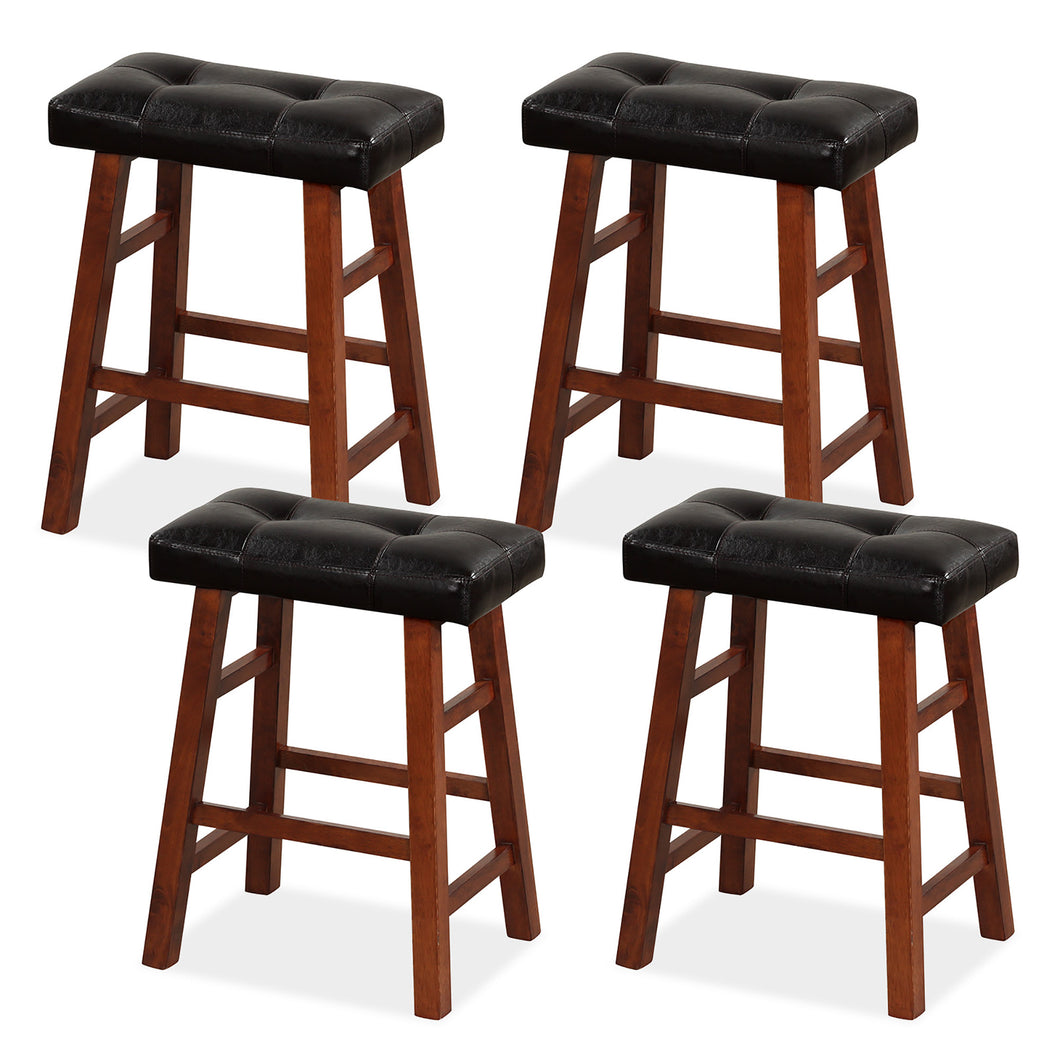 Gymax 4PCS 24'' Upholstered Barstools Backless Rubberwood Dining Chairs Black & Brown
