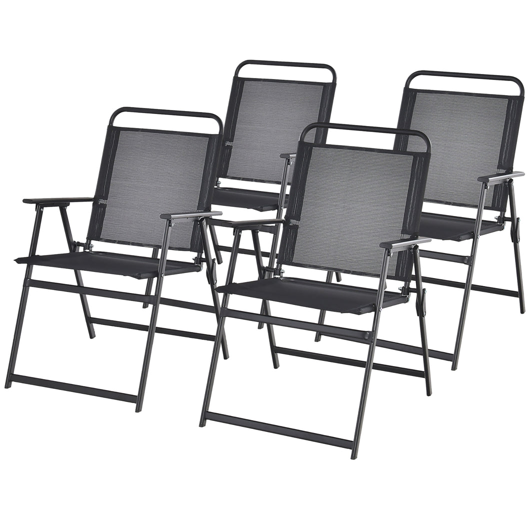 Gymax Set of 4 Heavy-Duty Metal Folding Chairs Frame Armrests Portable Patio Black