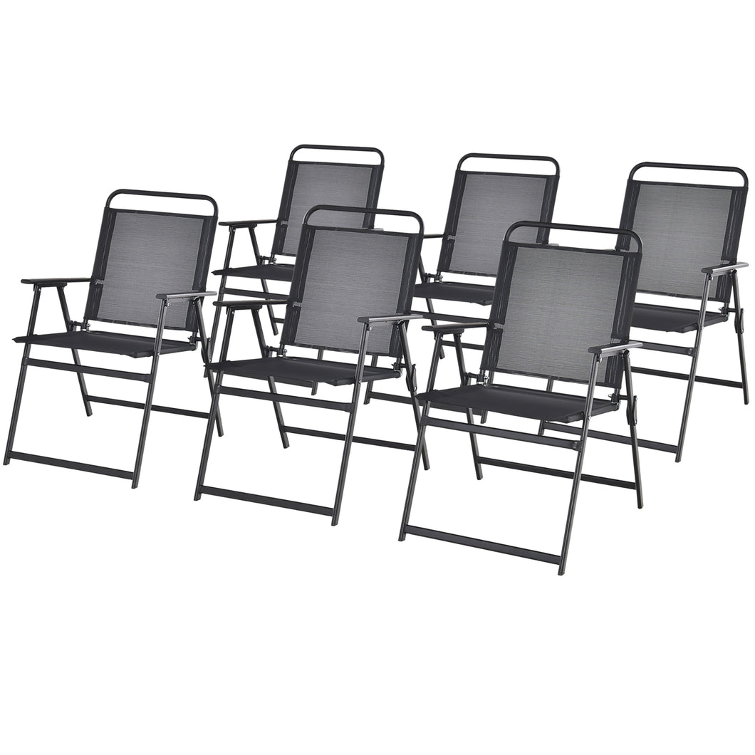 Gymax Set of 6 Heavy-Duty Metal Folding Chairs Frame Armrests Portable Patio Black