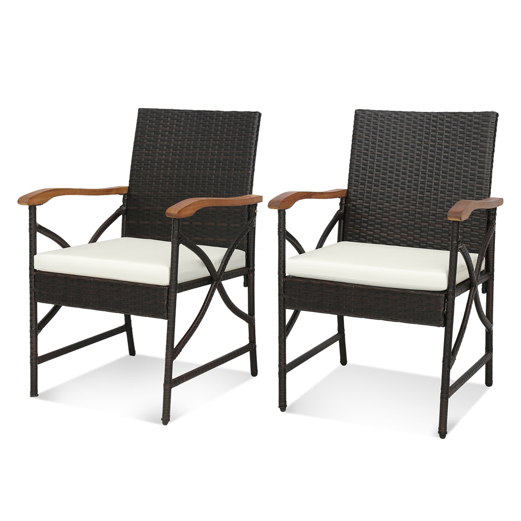 Gymax Set of 2 PE Wicker Dining Chairs with  Soft Zippered Cushions Armchairs Patio