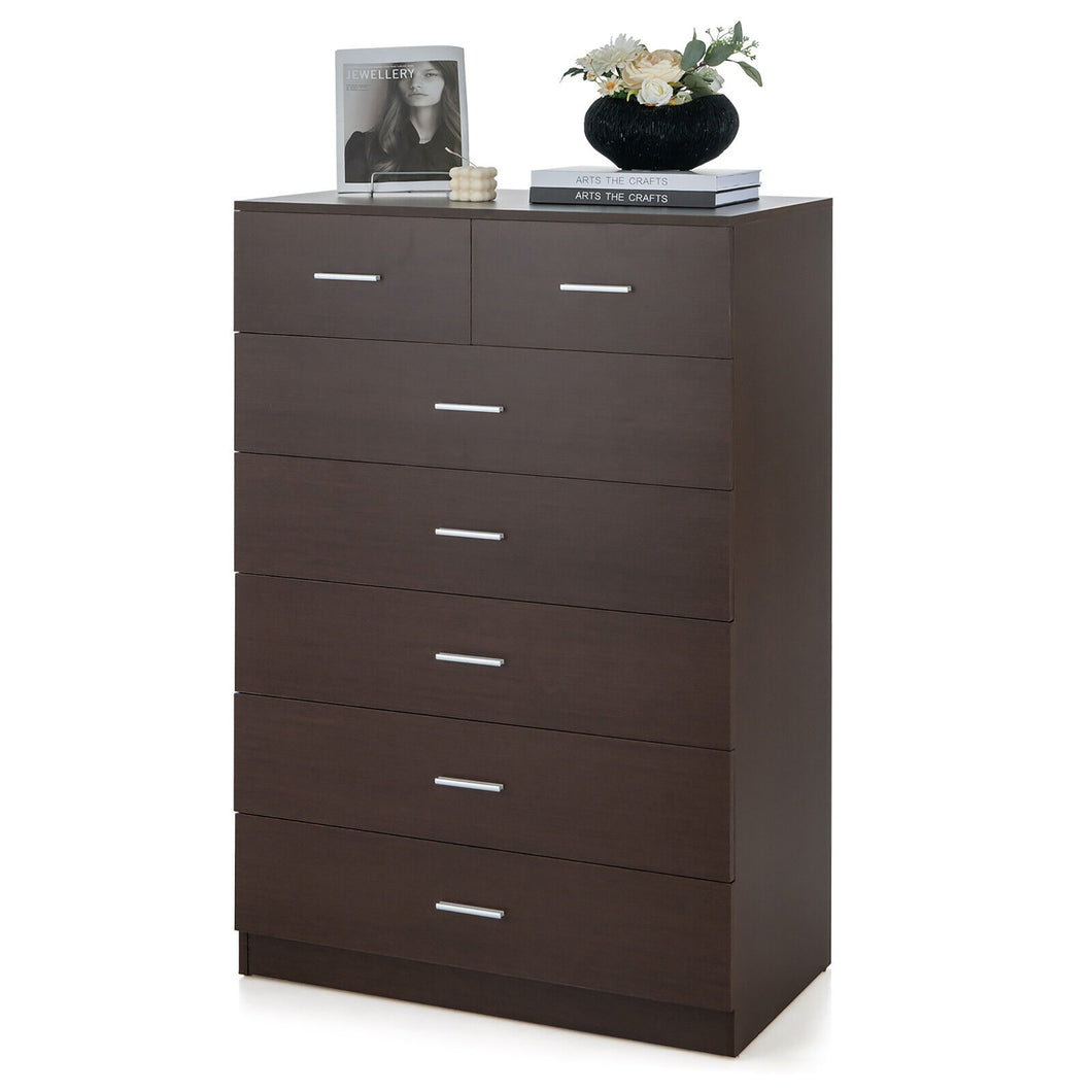 Gymax 7 Drawers Dresser Wooden Chest of Drawers with  Metal Handles Guide Rails Espresso