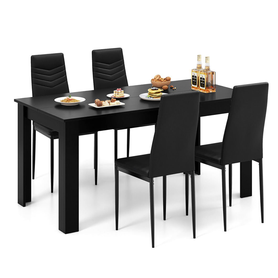 Gymax Modern Rectangular Kitchen Table Set with  4 PVC Leather Dining Chairs Black