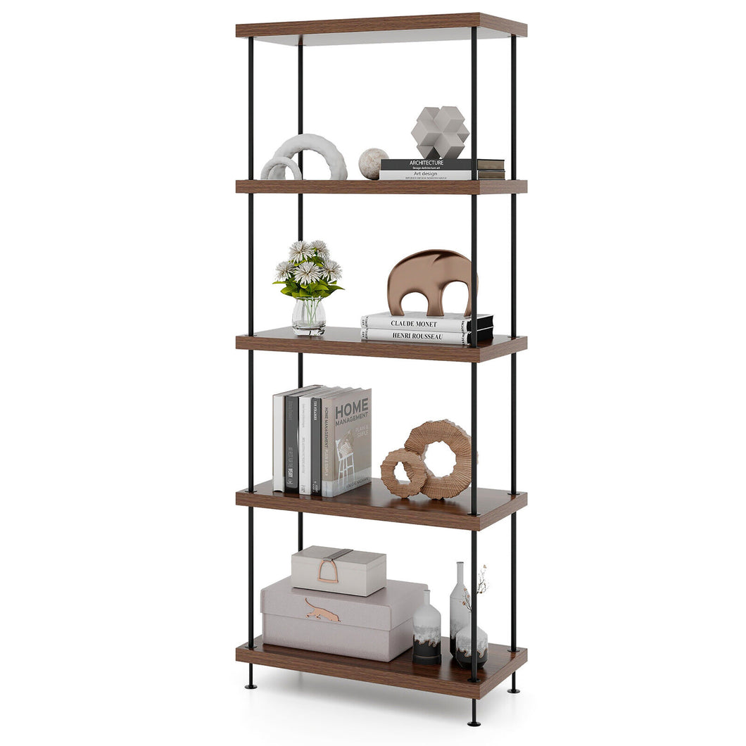 Gymax 5-Tier Multipurpose Display Rack Freestanding Bookshelf with  Metal Frame Walnut