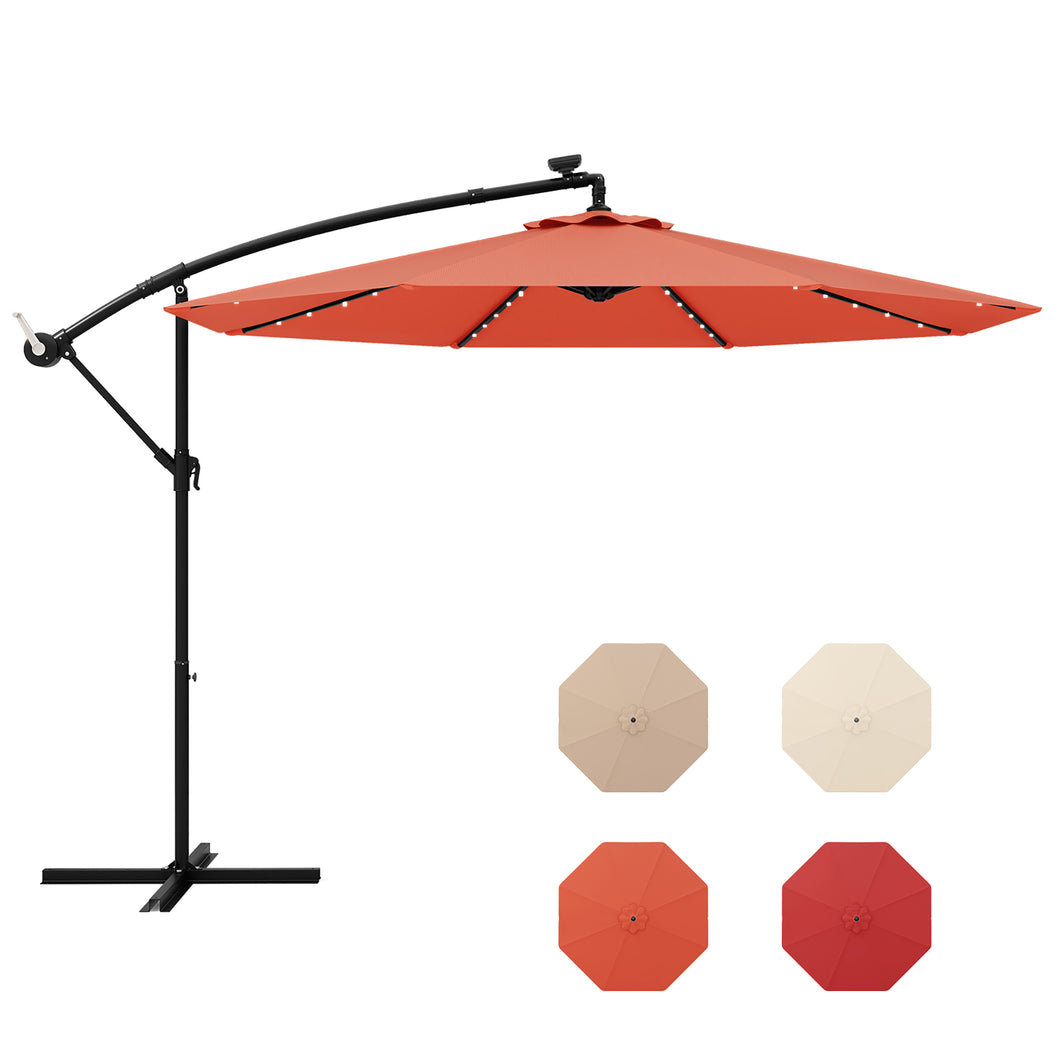 Gymax 10 ft Patio Offset Umbrella with  Solar Lights Deck Umbrella with  Easy Tilt Adjustment Orange