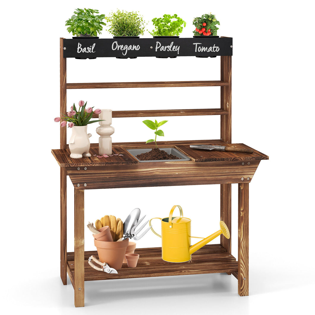 Gymax Kids Potting Bench Wooden Toy Gardening Center with  Removable Sink & Chalkboard