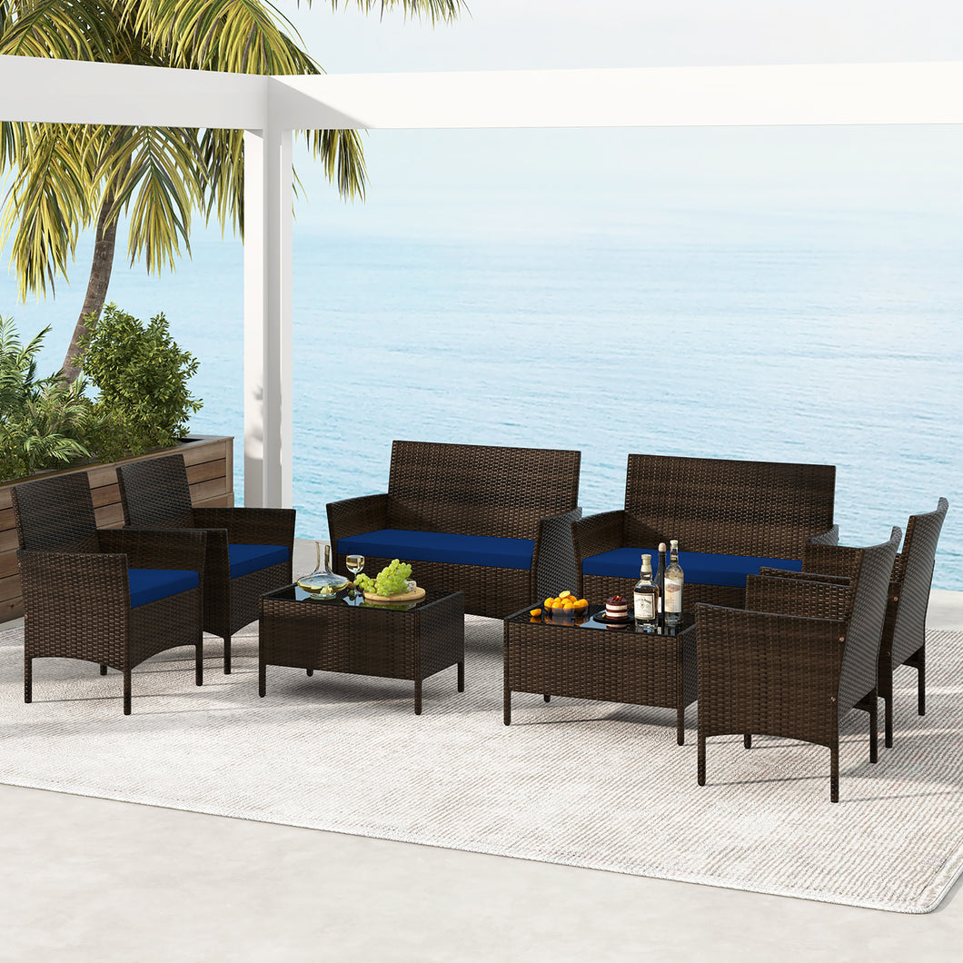 Gymax 8 PCS Patio Rattan Conversation Set Outdoor Wicker Furniture Set with  Chair & Loveseat
