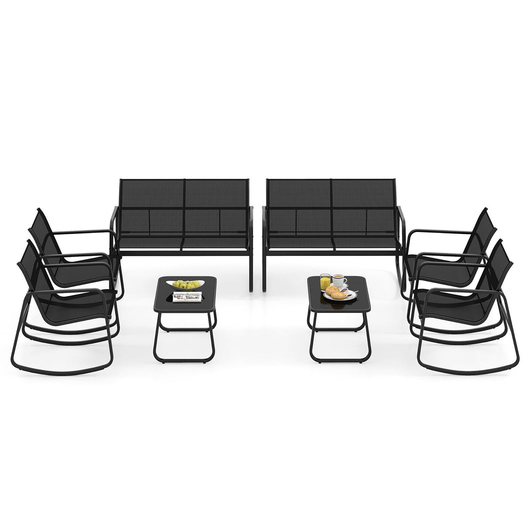 Gymax 8 PCS Rocking Bistro Set Patio Furniture Set with  Loveseat Rocking Chairs & Coffee Table