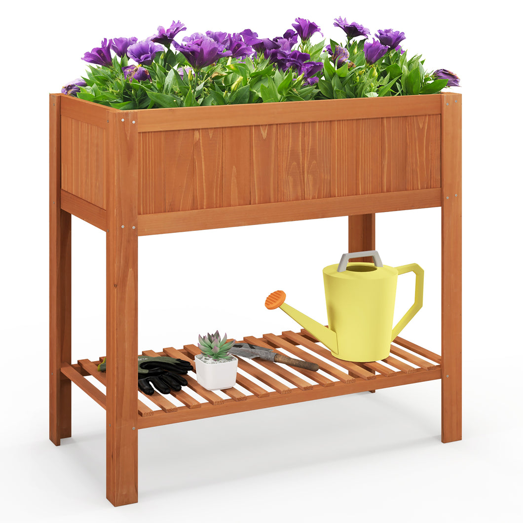 Gymax Raised Garden Bed 39'' L x 19.5'' W x 39'' H Fir Wood Planter Box with  Bottom Storage Shelf
