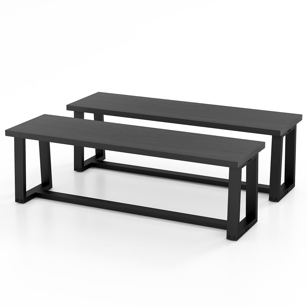 Gymax Set of 2 56.5''L Wood Dining Bench Metal Frame with  Adjustable Footpads Entryway Black