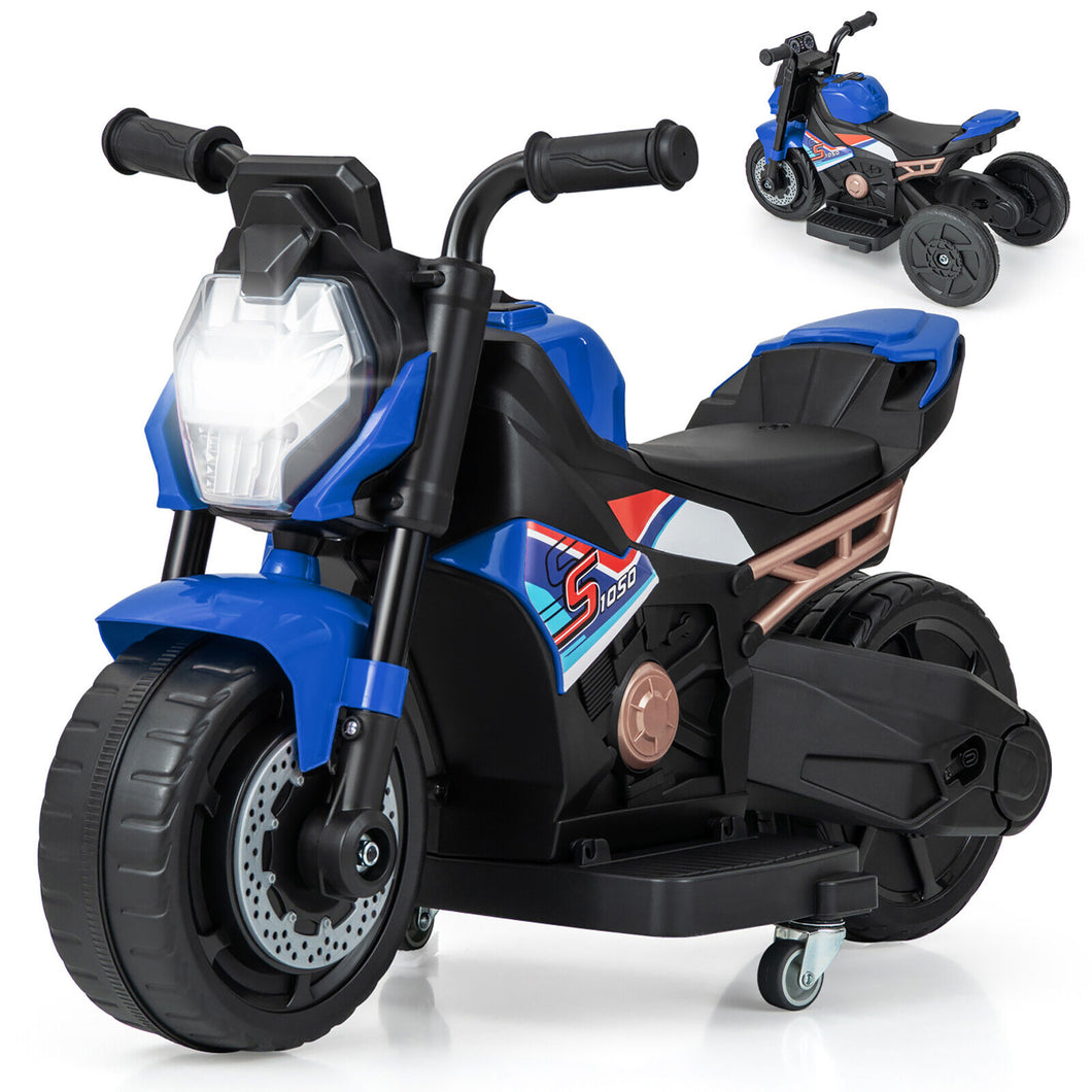 Gymax 2-in-1 Kids Electric Motorcycle with  Detachable Training Wheels Headlight & Horn Blue