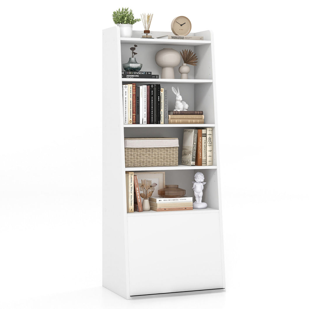 Gymax 6-tier Bookcase with  2 Adjustable Shelves Filp-up Door 5 Open Shelves Bedroom White