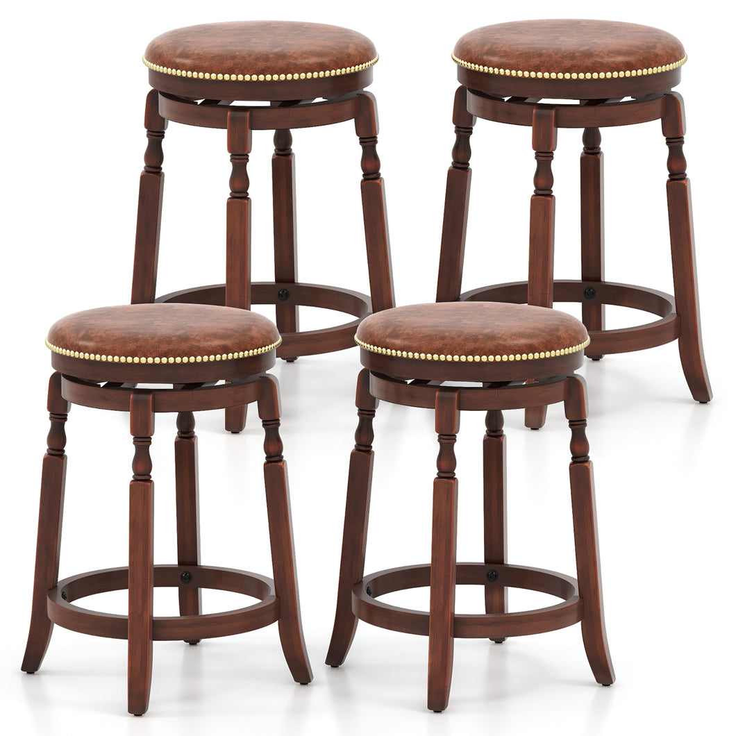 Gymax Counter Height Bar Stool Set of 4 24Inch Swivel Stool Solid Wood Frame Kitchen Stools