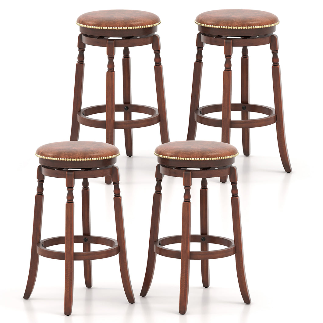 Gymax Bar Stool Set of 4 29.5Inch Swivel Bar Height Stool Solid Wood Frame Kitchen Stools